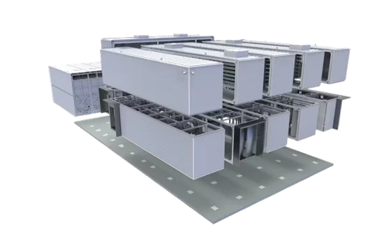 Modules arranged as a complete plant